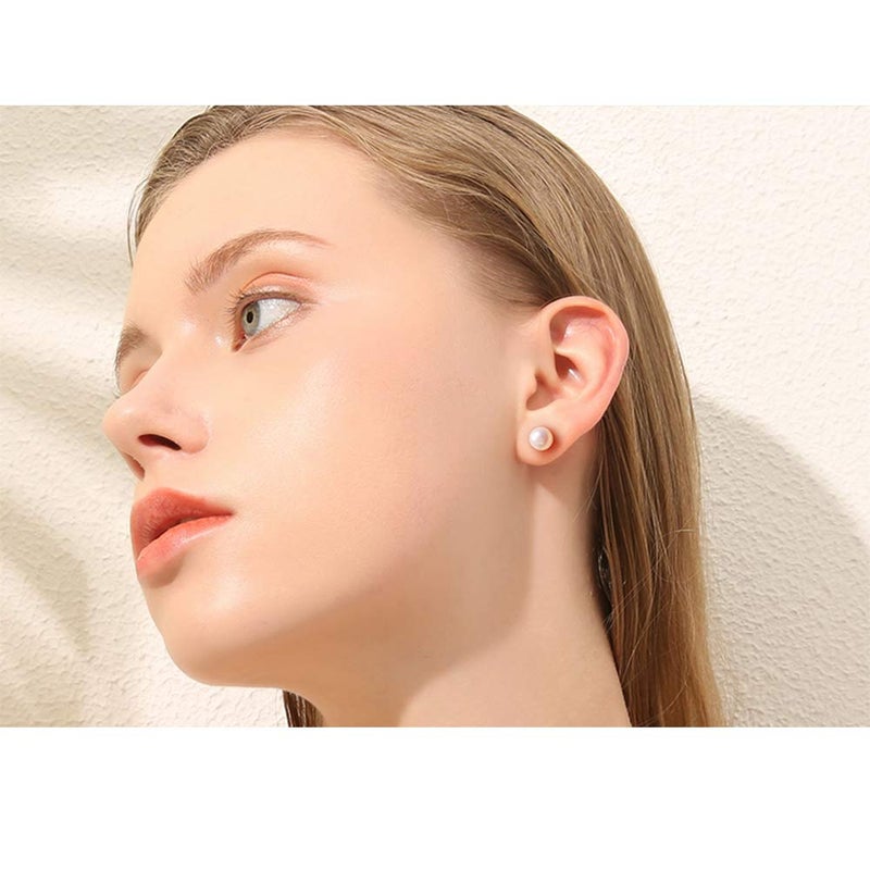 ALYC Pearl Earrings Freshwater Pearl White Button Stud Earrings with 925 Sterling Silver for Women - Image 2